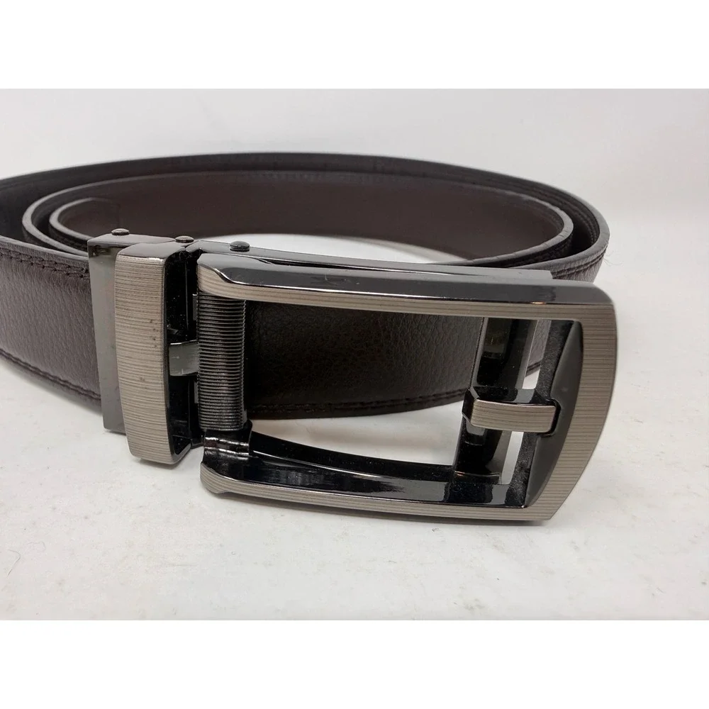 Comfort Click Mens Ratchet Belt Dark Brown Leather XL Gunmetal Buckle Adjustable